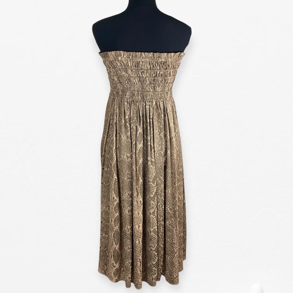 Current Air Beige Brown Snakeskin pattern stretch Strapless Dress S